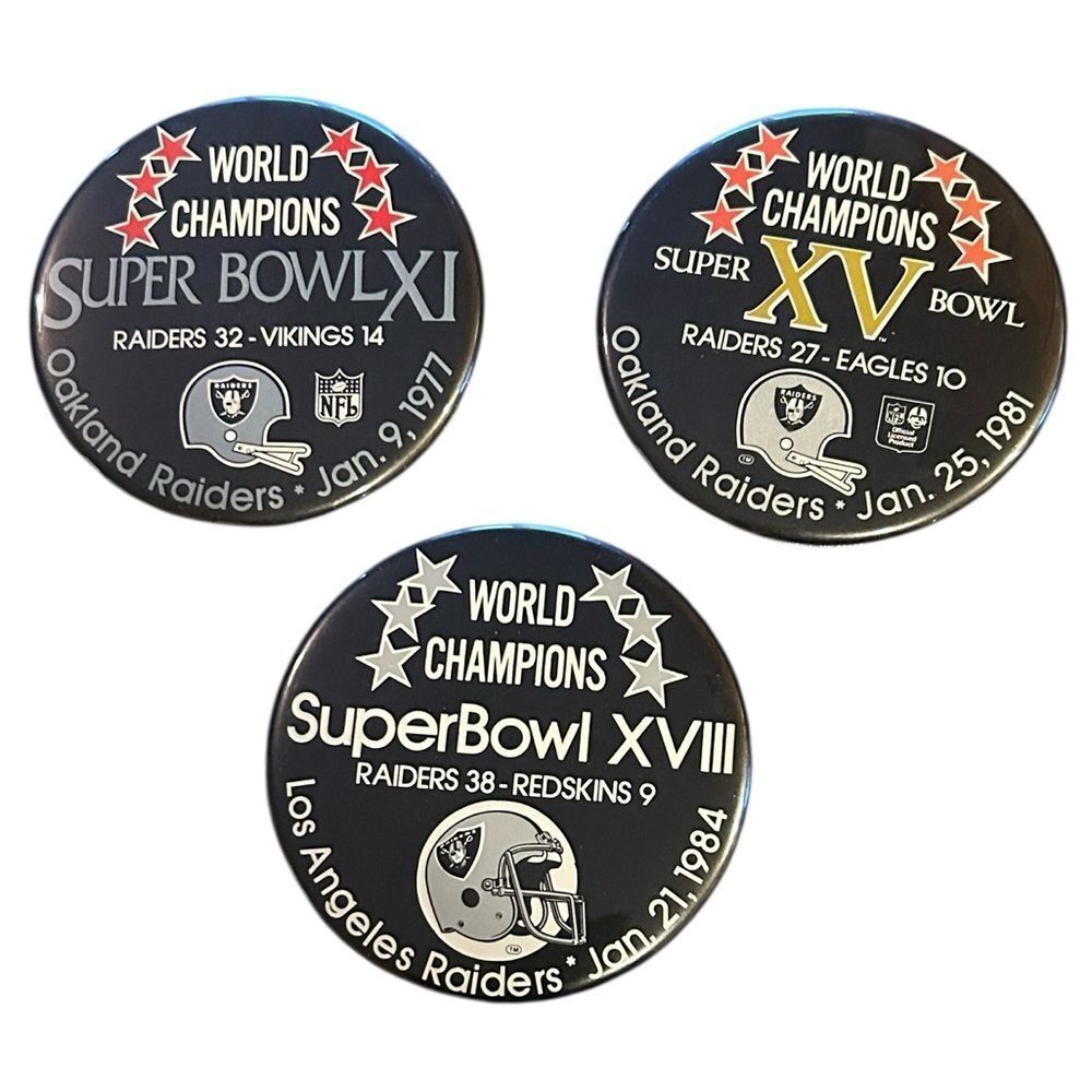 Vintage Raiders Super Bowl Champion Pins Set